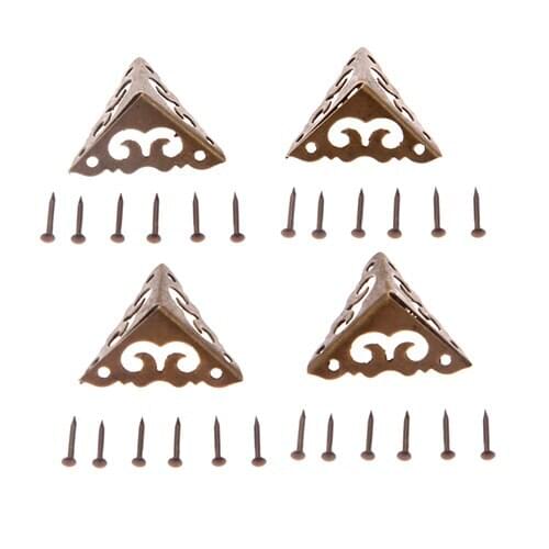 DRELD 4Pcs Antique Copper Jewelry Box Decorative Corner Protector Foot Wood Case Corner Fittings Furniture Accessories 20mm