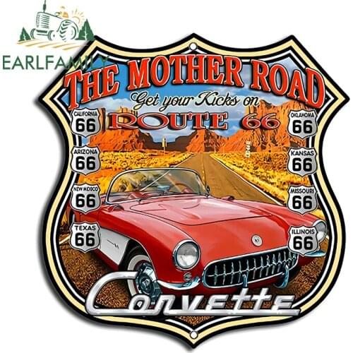 EARLFAMILY 13cm x 12.7cm Retro Route 66 Car Sticker The Mother Road Decal Rat Rod Bumper Window Decor Waterproof Car Accessories