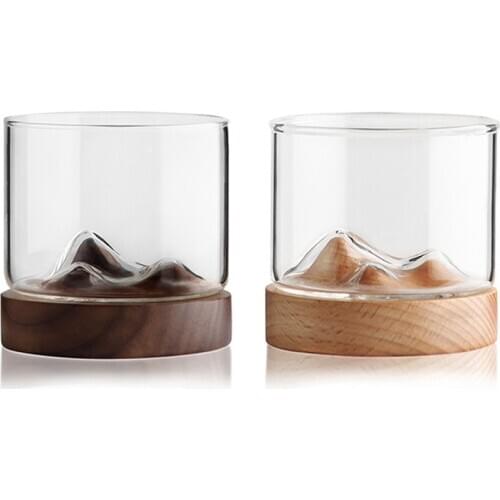 5oz Mountain Wine Glass With Wooden Bottom Wine Glasses Japanese Household Tea Cup Black Walnut/Beech Cup Holder