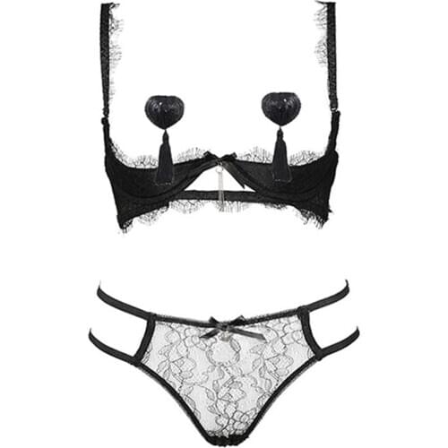 Sexy lace open cup bra sets ladies sexy lash lace underwear set women underwear sexy lingerie lace bralette bra and panty set
