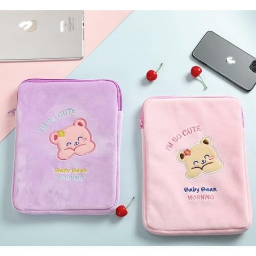 Korea Bear Laptop iPad Case Handbag For10.5" 11 inch Protective iPad Pro Samsung Ipad Bag Girls Book Organizer Bag