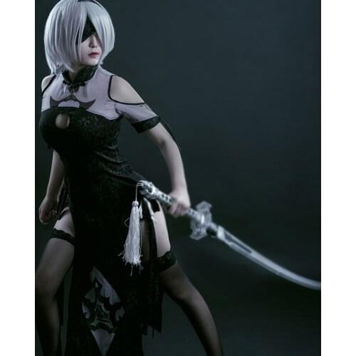 NieR Automata Halloween Cosplay Costume Yorha 2B Black Cheongsam Qipao Dress