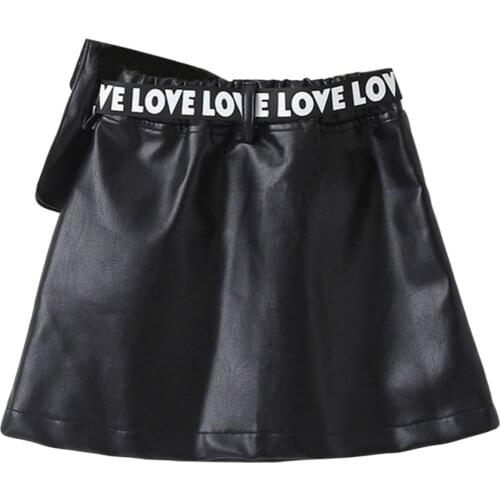 Baby Girl High Quality Leather Skirt Elastic Waist Solid Color A-Line Skirt Belt Waist Bag Girls Short Skirt