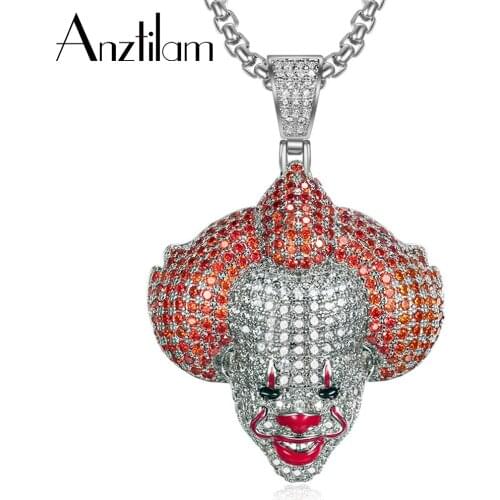 Hip Hop Bling Classic Clown Iced Out Pendant Necklace AAA Cubic Zircon For Men Women Goth Necklace Gifts Free Shipping