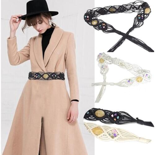 Luxur Desinger 2020 New 5.5CM Wide White/Black Style Waist Chain Retro Pattern Pure Hand-woven Wax Rope Decorative Band Bg-1571