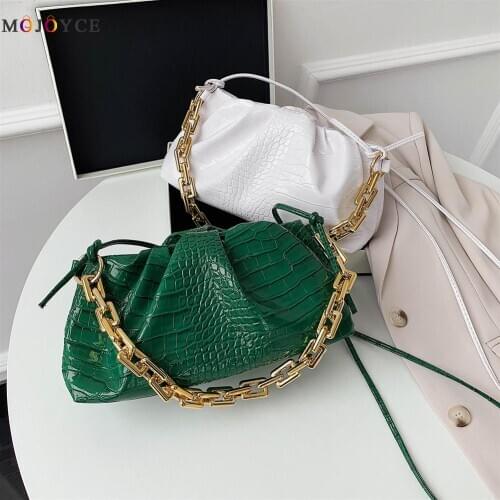 Fashion Alligator PU Leather Crossbody Bags for Women 2020 Cloud Pleated Chain Shoulder Clutch Solid Color Handbag Bags