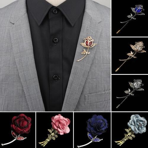 Mens Advanced Retro Breastpin Pin Golden Jewelry Rose Flower Banquet Brooch Stick Corsage Collar Pins Shirt Accessory Gift