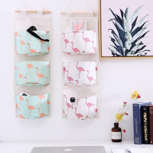 Flamingo Pattern Wall Mounted Wardrobe Organizer Sundries Storage Bag Jewelry Hanging Wall Pouch Hang Cosmetics Toys Organizer