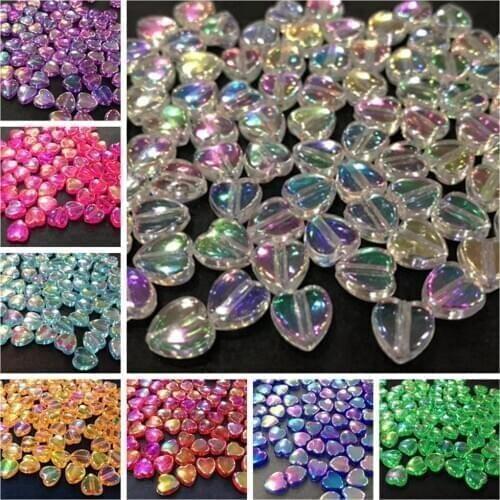 New 100pcs 9*9mm Acrylic Spacer Beads Love/Heart Shape Transparent Rainbow Color Beads For DIY Jewelry Making