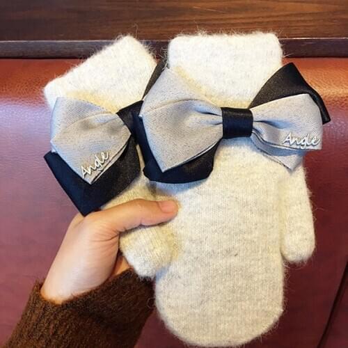 Mild Qiao Heart Korean-style Cute agle Cute Student Rabbit Hair Blended Knitting Full Finger Thick Gloves Female Winter