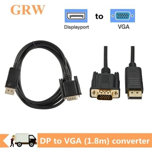 Grwibeou 1.8m DisplayPort DP To VGA Cable Male to Male Displayport vga Connection Adapter 1080P for HDTV PC Laptop Projector