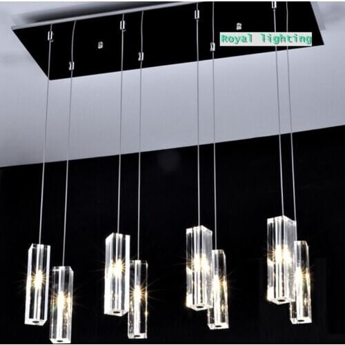 Large 8 pcs dining room crystal pendant lamps big crystal block crystal pendant light kitchen lustre lighting led hanging lights