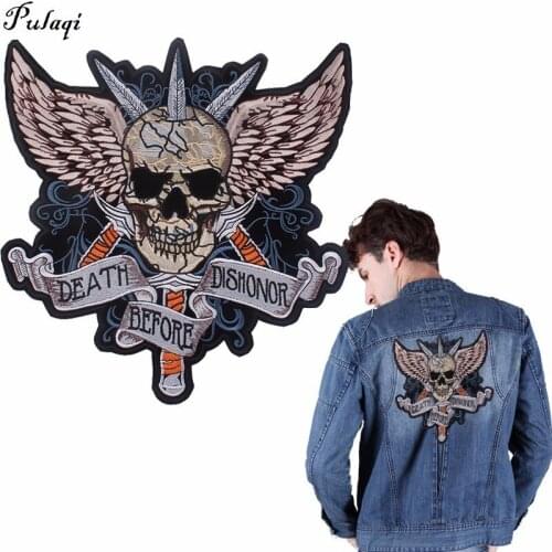 Pulaqi Wings Punk Skull Patch Badges Embroidered Applique Sewing Iron On Badge Clothes Garment Apparel Accessories 3P-DB0332CT H