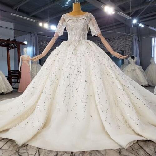 Luxury O Neck Full Beading Ball Gown Crystals Wedding Dress 2021 Spring Lace Vintage Plus Size Bridal Gown