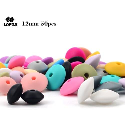 LOFCA Wholesale 50PCS Lentil Silicone Beads 12mm Food Grade Jewelry Beads Soft Chew Teething BPA Free DIY Charm Necklace Teether
