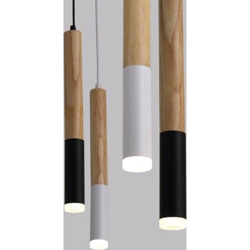 Modern 7W Wood LED Pendant Light For Dining Living Room Kitchen Island Shop Bar Cafe drop light Long Tube Inoor Huose Decoration
