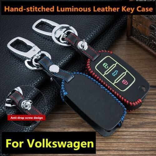 For VW Volkswagen Jetta Golf 4 5 6 Polo Bora Passat B Luminous 3 Buttons Leather Car Flip Key Cover Remote Fob Holder Case Shell