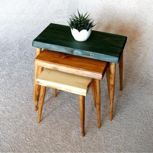 Solid Wood Coffee Table Side Table Table Basse Naturel 3 Pcs Rectangle Solid Service Real Wood Very High Quality Thick craftsmans