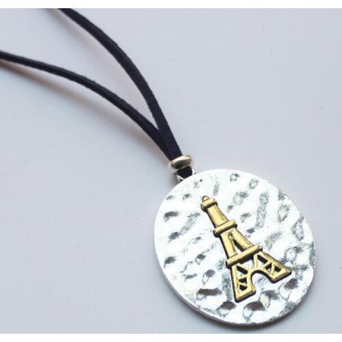 Vintage Pattern Eiffel Tower Pendant Necklace Long Necklace With Rope knots HJXL1012