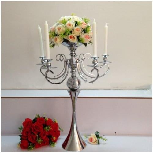 50cm tall )Hot sale candle holder 5 heads mental flower stand wedding event candelabra for table event decor senyu 0886