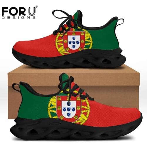 FORUDESIGNS Portugal Flag Printing Women Flats Sneakers Casual Lightweight Female Shoes Hard-Wearing Fashion Footwear for Ladies