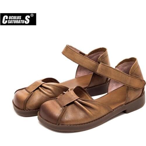 Womens Sandals Summer Genuine Leather Handmade Ladies Flats Sandals women soft bottom casual non-slip flat shoes Mother Shoes