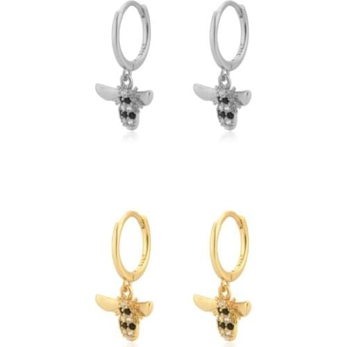 Delicate Cubic Zirconia Small Bee Silver Gold Color Hoops Mini Insect Drop Earring Women Accessories Jewelry Aretes Wholesale