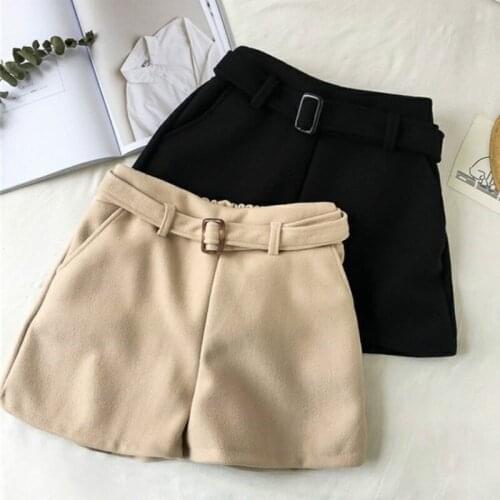 Women Shorts Pants Fashion Winter Thick High Waist With Belt Plus Size Wide Leg Female Pocket Casual England Trousers