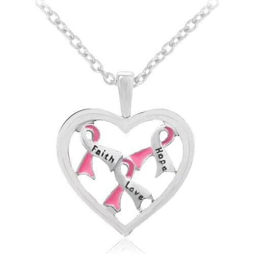 Lady Full Heart Pink Ribbon Necklace "Faith" "Love" "Hope" icon Pendant necklace Women love themselves Lady party accessories