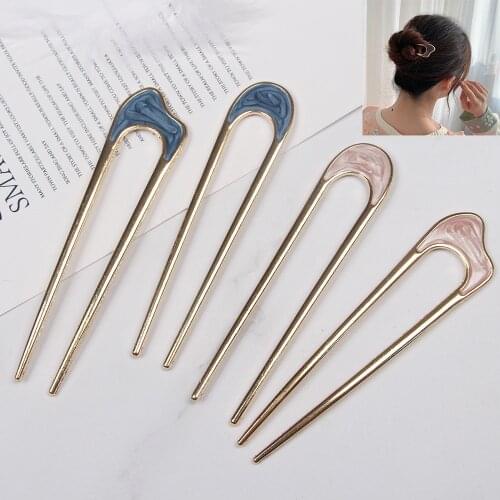 2PCS/Set Alloy Metal Hairpins Conch Shell Hair Sticks Women Headwear French Twist Bun Maker Ponytail Holder Styling Accessories