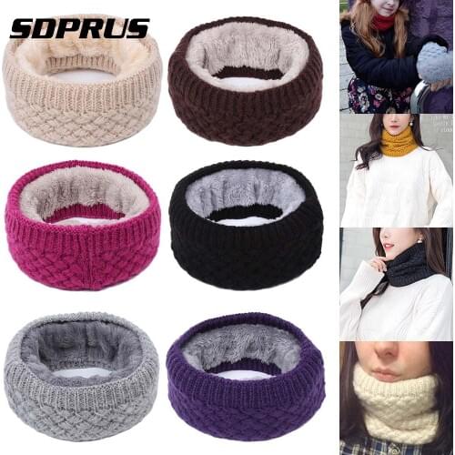 1Pc Winter Knitted Scarf Soft Thicken Warm Plush Neck Warmer For Men Women Collar Circle Scarf