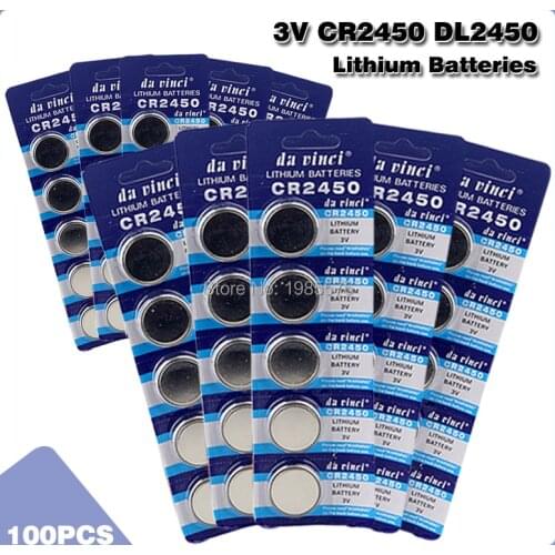 100pcs CR2450 3V CR 2450 DL2050 BR2450 Lithium Battery Button Cell Batteries Battery Cell Button For Toys Remote Scale