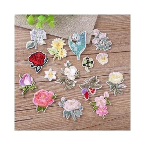 15pcs/lot Flower Embroidery Patch Heat Transfers Iron On Sew On Patches for DIY T-shirt Clothes Stickers Decorative Appliques