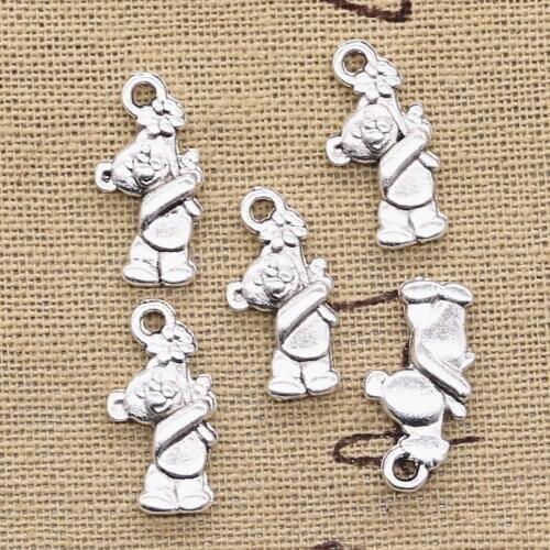 15pcs Charms Bear Flowers 19x9mm Antique Pendant fit,Vintage Tibetan Silver color,DIY Handmade Jewelry