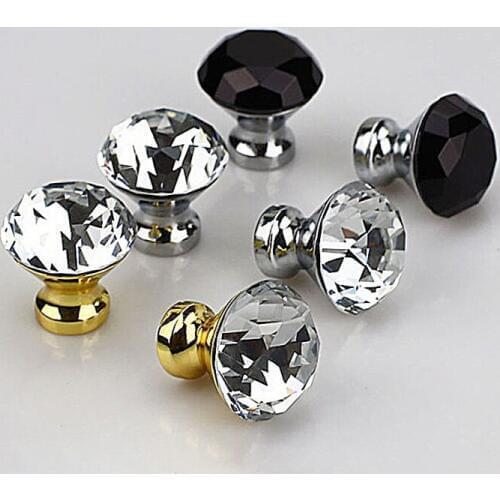 30mm Diamond Crystal Glass Kitchen Cabinet Knobs Cupboard Door Handles Vintage Wardrobe Handle Drawer Pulls New