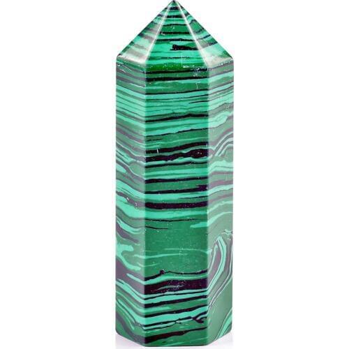 75mm Opalite Crystal Tiger-Skin Green Striped Malachite Hexagonal Prism Stones Minerals Healing Cherry Tiger Quartz Gemstone