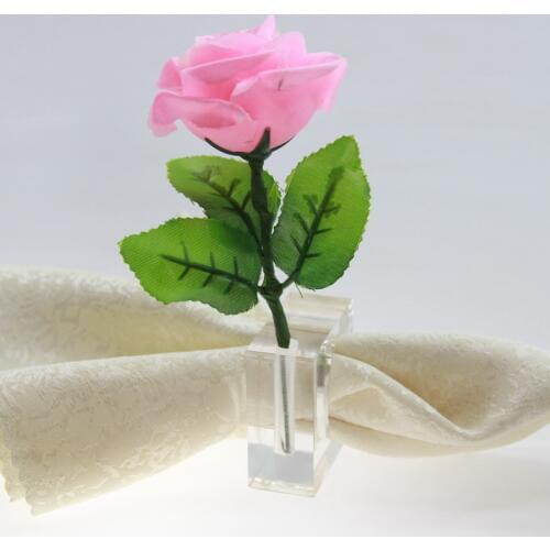 Free shipping clear square acrylic napkin ring with flower vase, flower vase napkin holder