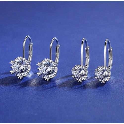 BOEYCJR 925 Silver snowflake 0.5ct/1ct/2ct F color Moissanite VVS1 Fine Jewelry French Clasp Drop Earrings for Women Gift