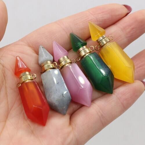 Natural stone Perfume Bottle Double hole Pendant Essential Oil Diffuser Charms For Jewelry Making DIY Necklace Accessories