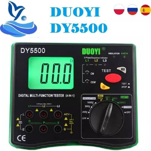 DUOYI DY5500 4 in 1 Digital Multifunction Resistance Tester Multimeter Insulation Earth Voltmeter Measuring Phase Indicator