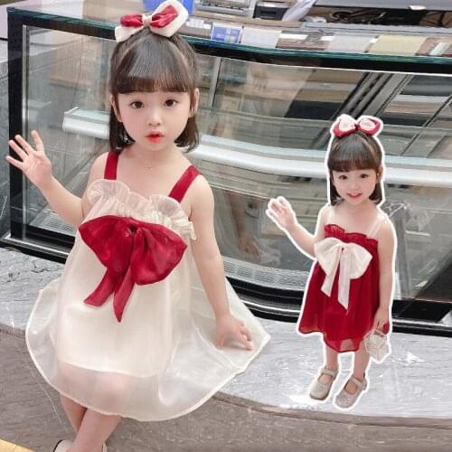 2021 Children Wear New Girls Yarn Mesh Suspender Big Bow Dresses Vestido Menina Robe Ceremonie Fille
