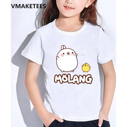 Kids Summer Girls&Boys T shirts Molang and Piupiu Cartoon Print Childrens T-shirt Cute Rabbit Molang Funny Baby Clothes