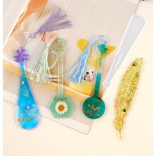 8-piece DIY Bookmark Mold Crystal Glue Mold Silicone Resin Feather Rectangle Set Bookmark Mold Resin Epoxy Kit and Molds