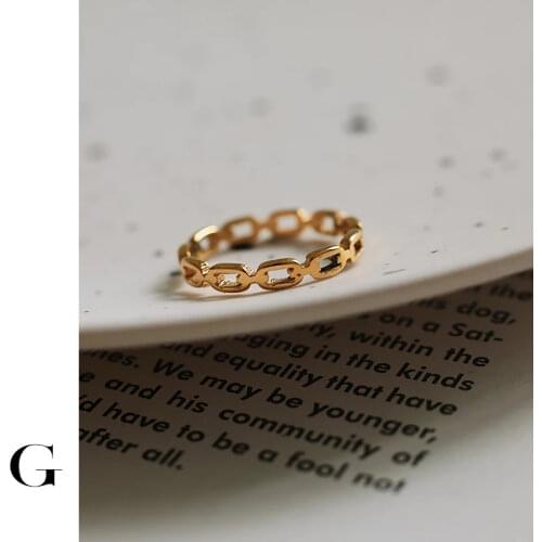 GHIDBK Titanium Steel Minimalist Hollow Chain Rings Women Statement Design Ring Street Style Ins Ring Fashion Jewelry Wholesale