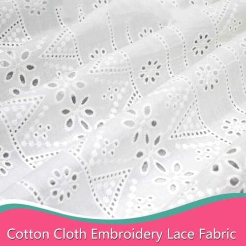 Cotton Cloth Hollow-Out Lace Fabrics Embroidered 125CM Womens Clothes Dress Home Tablecloth Accessories White CR2517