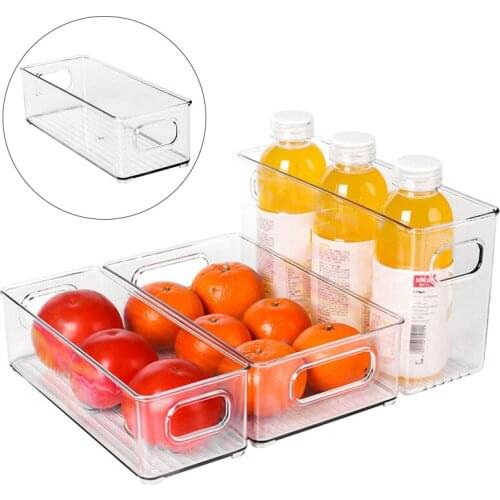 Refrigerator Storage Box Handle Transparent Fruit And Vegetable Storage Box PET Plastic Preservation Box Kitchen Accessories