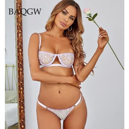 See Through Floral Lingerie Set Sexy Underwear Set Push Up Lenceria Lace Embroidery Bra Without Underwire Lingerie Set for Women