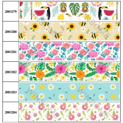 Lovely Flowers Printed Grosgrain/Satin Ribbon 5 Yards 16mm/25mm/38mm/50mm/75mm for DIY Wedding Party Decorations