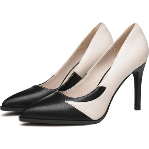 Leather Womens Office Shoes,Soft Rubber Sole,High Heels,Mixed Colors,Pointed Toe,Slip On,Female Fashion Footware N3-26
