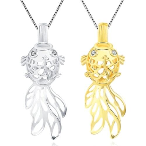 CLUCI 925 Sterling Silver Pendant Adorable Goldfish Shaped Pearl Locket Silver 925 Women Charms Pendant for Necklace SC085SB
